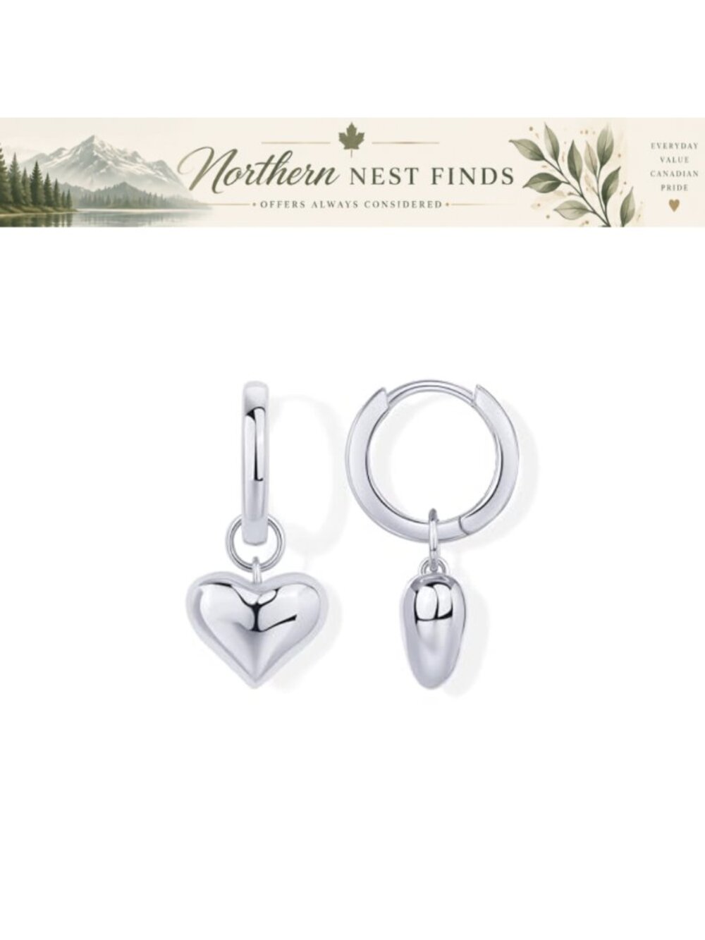 14K Gold Plated Sterling Silver Heart Huggie Hoop Earrings Lightweight